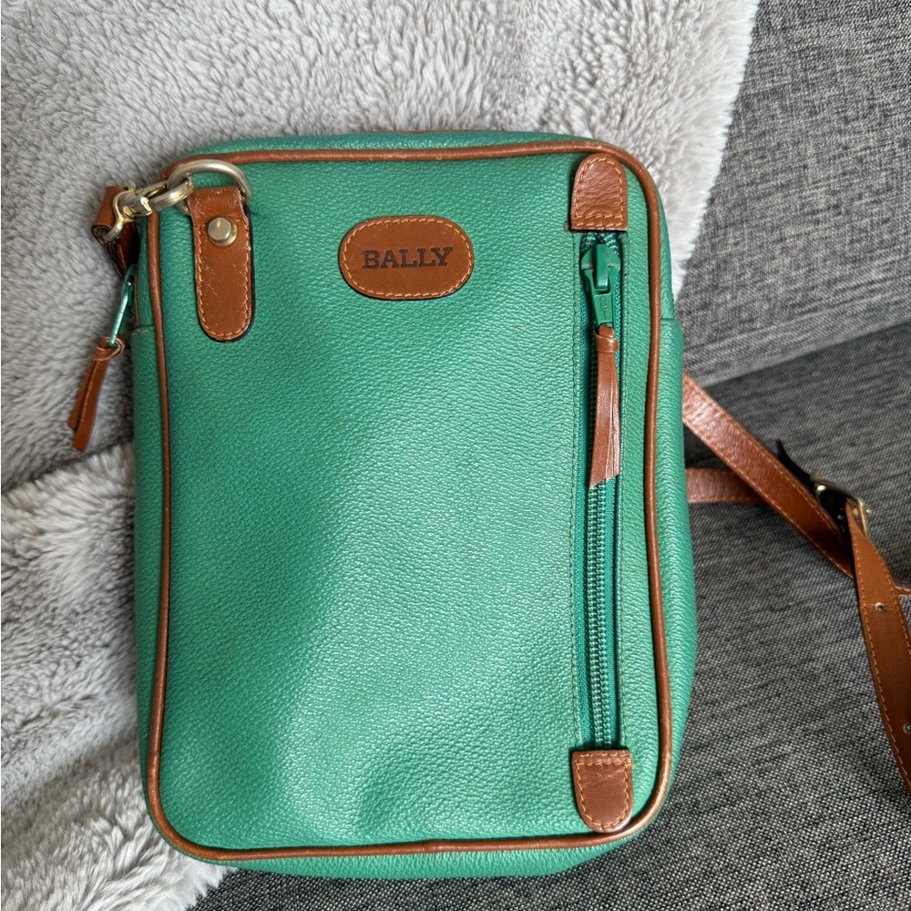 Vintage Bally Green and Brown Messenger Crossbody Bag for Everyday Use